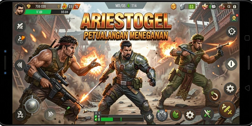Screenshot utama ARIESTOGEL menampilkan aksi gameplay yang mendebarkan.