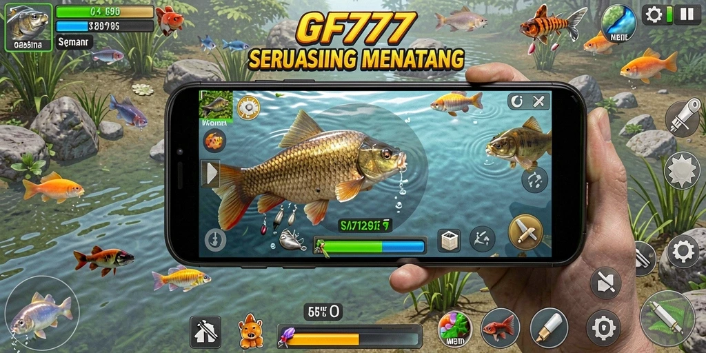 Screenshot gameplay GF777 yang menunjukkan proses memancing yang seru.