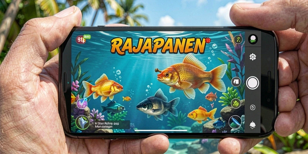 Tampilan menarik dari gameplay RAJAPANEN saat memancing ikan.