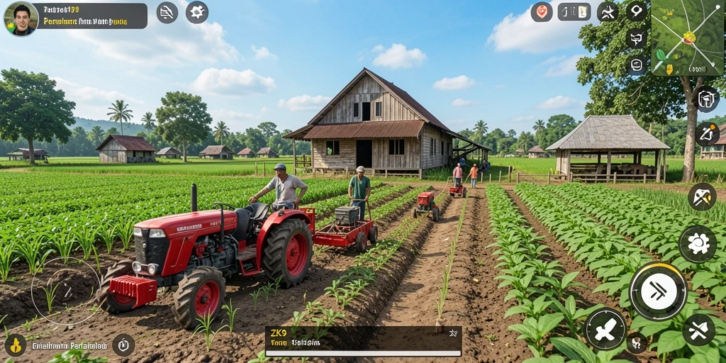 Tampilan gameplay ZK9 menampilkan ladang yang hijau dan beragam tanaman.